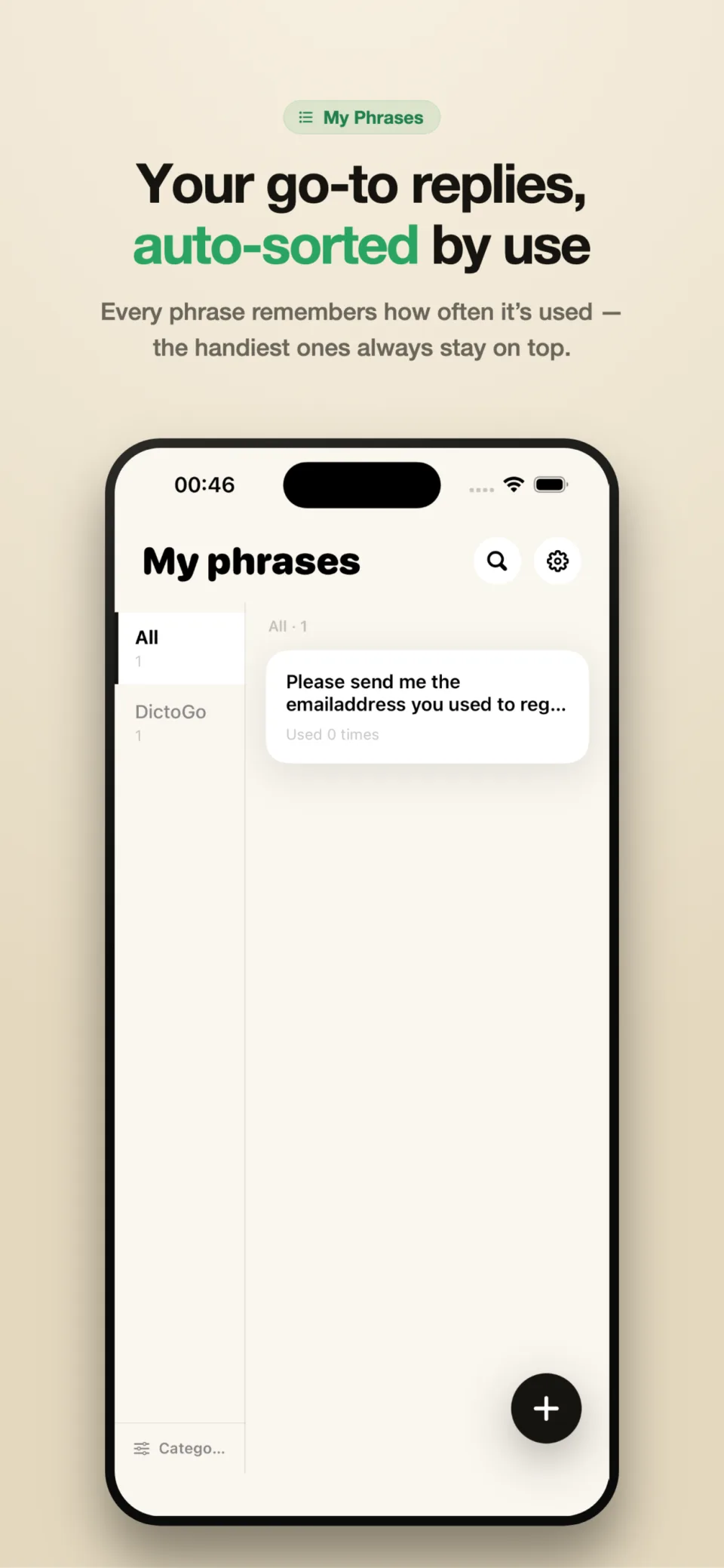 Phrases auto-sorted by how often they're used